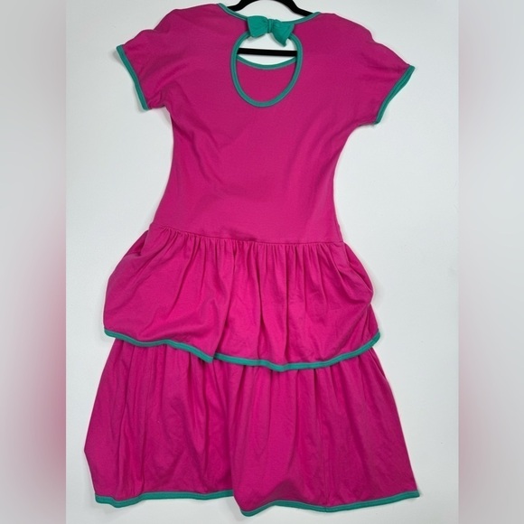 VTG 80’s Lanz Hot Pink Drop Waist Ruffle Jersey Dress - Picture 9 of 9